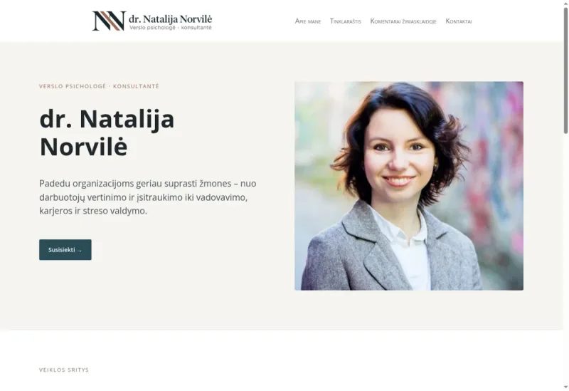 dr. Natalija Norvilė svetainės darbų pavyzdys